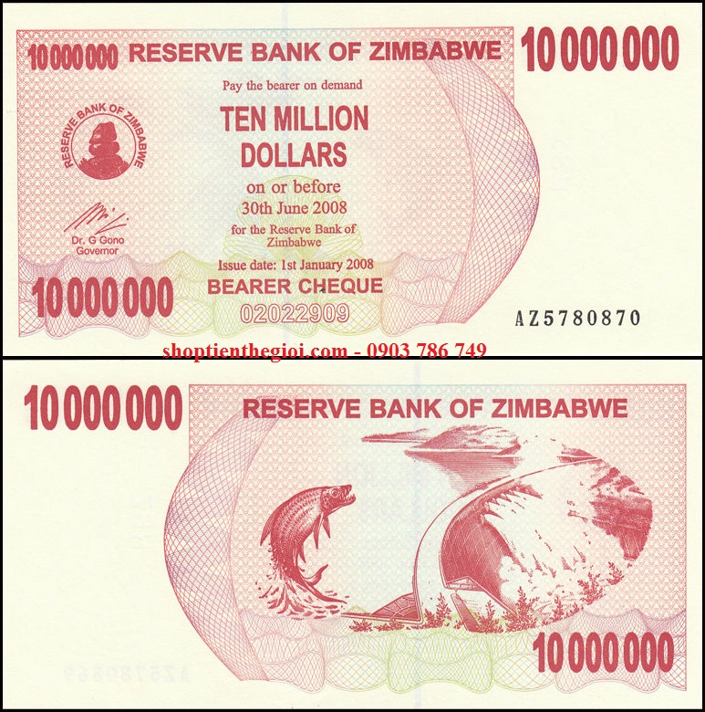 Zimbabwe 10 triệu Dollar 2008 